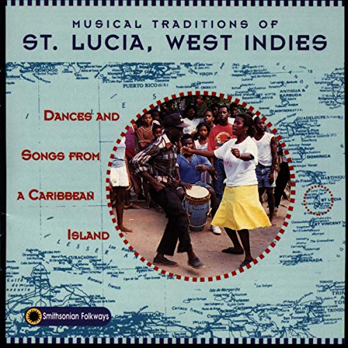 CD cover with dancers and musicians on a Caribbean map background.