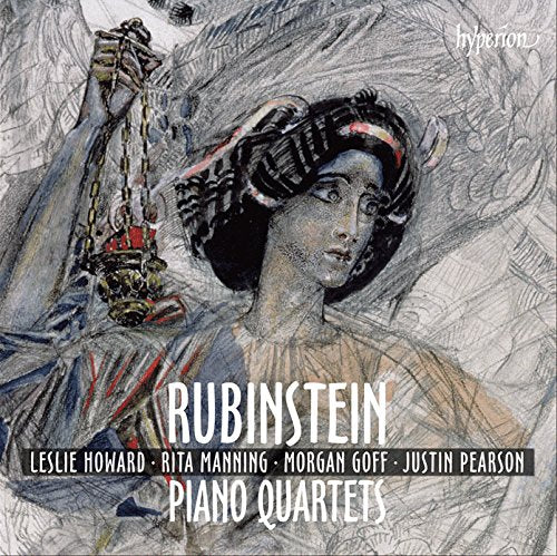 "CD cover featuring a sketch of a woman and the title 'Rubinstein Piano Quartets'."