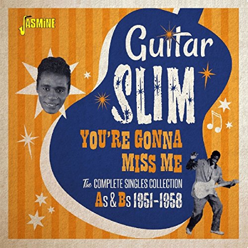 Album cover with orange background, blue guitar shape, and images of a man playing.