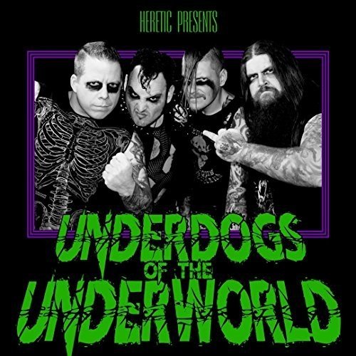 "Black and white image of four men with green text on a black background."