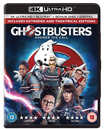"Black 4K Ultra HD case with 'Ghostbusters' cover art featuring characters and a ghost."