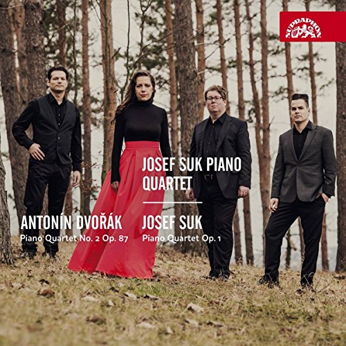 CD cover with four musicians standing in a forest, one woman in a red skirt.