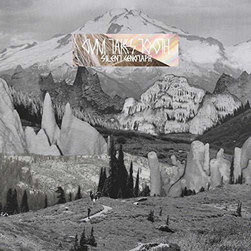 "Black and white mountain landscape album cover with 'Gum Takes Tooth - Silent Cenotaph' text overlay."