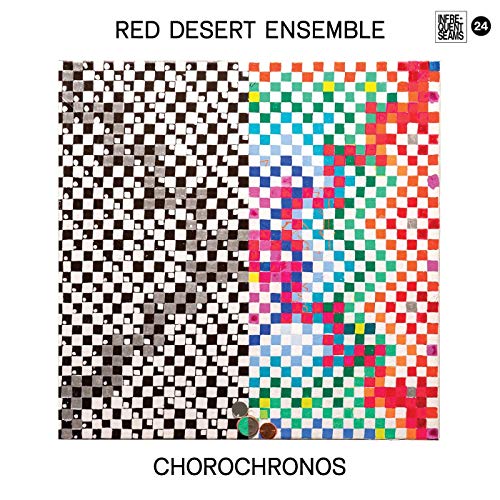 "Album cover with pixelated image, transitioning from black and white to multicolored squares."