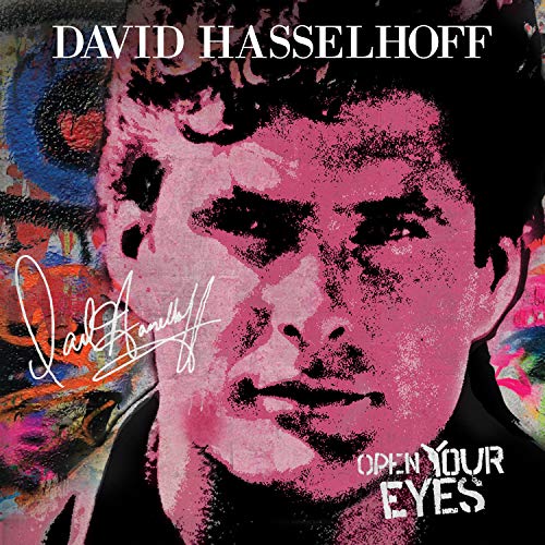 "Album cover featuring a pink-toned portrait of David Hasselhoff with his signature."