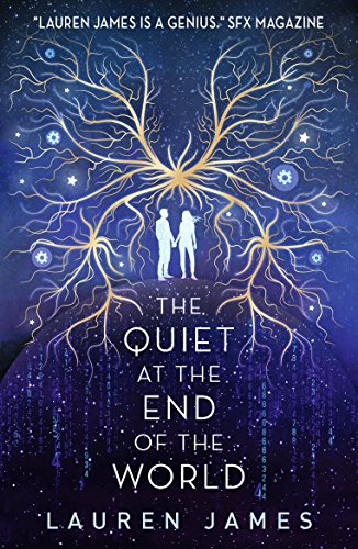 "The Quiet at the End of the World" book cover featuring two silhouetted figures and yellow branching lines.