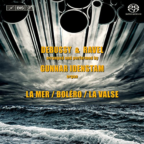 "Album cover featuring organ pipes over a turbulent sea with yellow text."