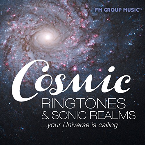 "CD cover featuring a galaxy image with white text 'Cosmic Ringtones & Sonic Realms'."