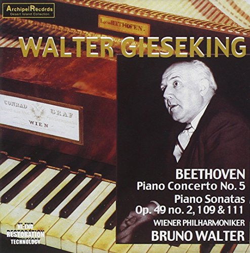 CD cover featuring Walter Gieseking with a piano and text listing Beethoven's compositions.