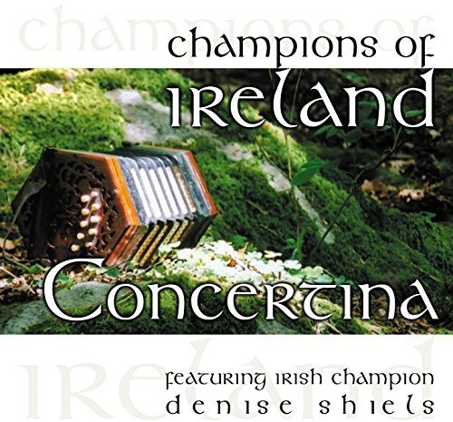 Concertina on mossy ground, surrounded by white flowers, on a music CD cover.