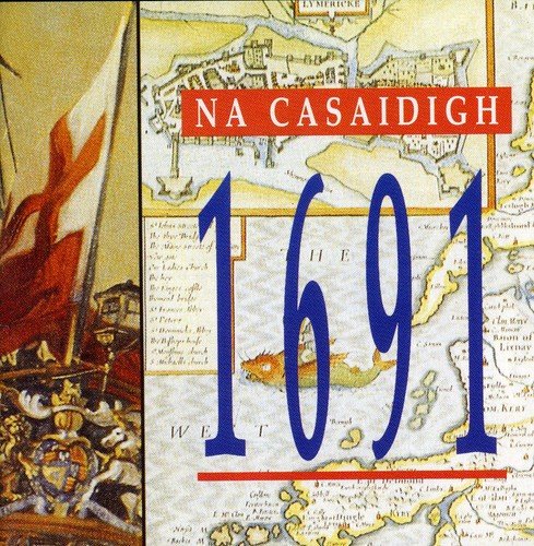 "CD cover with 'Na Casaidigh 1691' text on a historical map background."