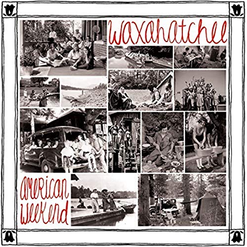 "Album cover with black and white photos and red text, framed by a black border."