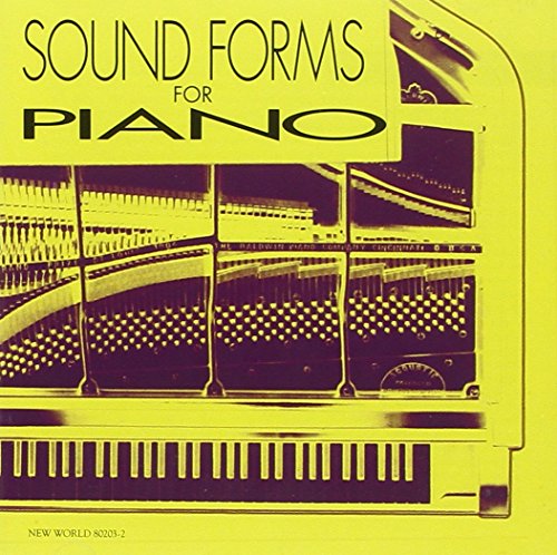 "Yellow album cover featuring a piano's interior and keys, titled 'Sound Forms for Piano'."