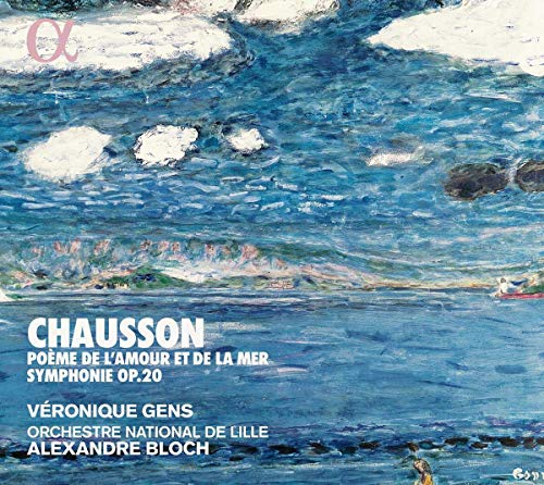 "Album cover featuring an impressionist seascape painting with white text and a pink logo."
