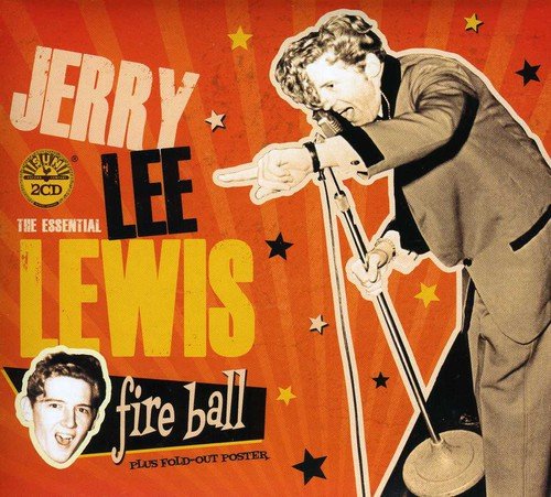 "CD cover featuring Jerry Lee Lewis in a suit, pointing at the microphone."
