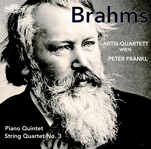 Black and white portrait of Brahms on a classical music CD cover.
