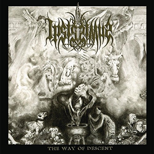 The image depicts a black-and-white album cover with gothic artwork and stylized text.