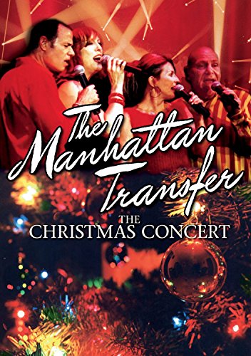DVD cover featuring The Manhattan Transfer singing into microphones amidst Christmas lights and ornaments.