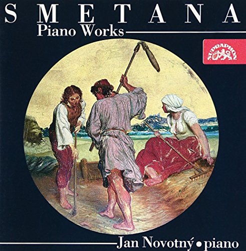 "CD cover with painting of three people working in a field, dark blue background."