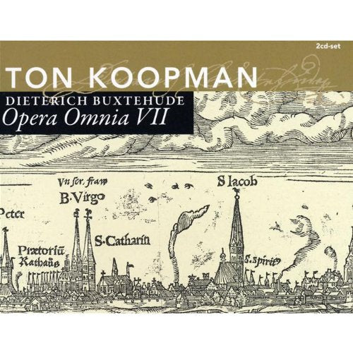 "CD cover with vintage map of cityscape, text 'Ton Koopman' and 'Vocal Works 3'."