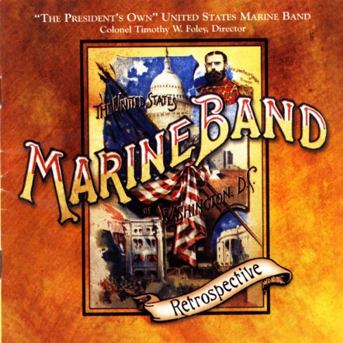 "CD cover with 'Marine Band Retrospective' title, US Capitol image, and patriotic elements."
