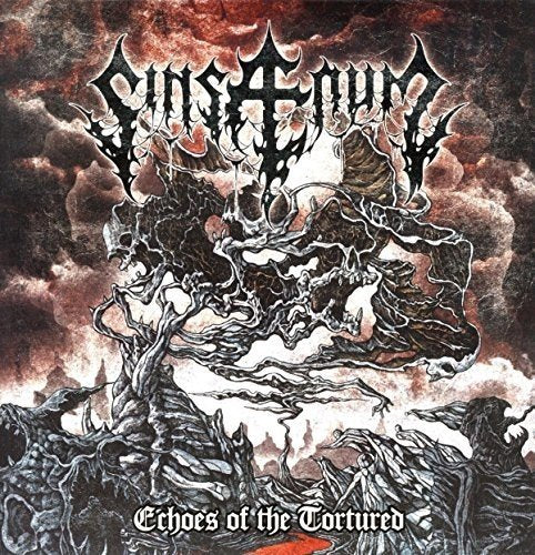 Dark album cover art with twisted figures and gothic text "Sinsaenum" and "Echoes of the Tortured".