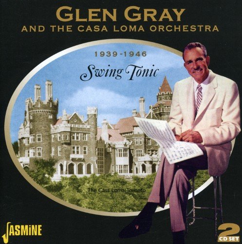 "CD cover featuring Glen Gray sitting by a large house illustration."