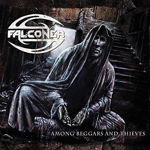 "CD cover art: hooded figure sitting on dark stairs with Falconer logo and album title."