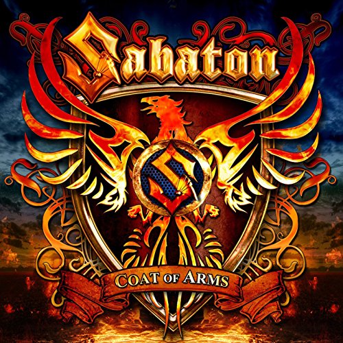 "Album cover with ornate crest, crossed swords, and the band name 'Sabaton' in gold."