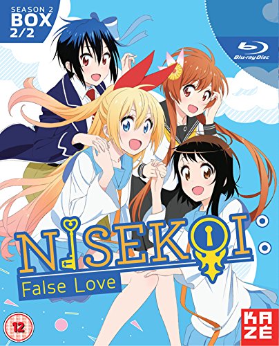 "Blu-ray cover featuring four anime characters with 'Nisekoi: False Love' title on a blue background."
