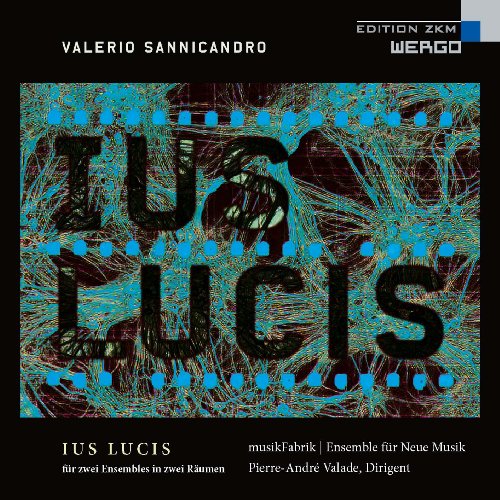 "Black CD cover with abstract blue and black design, featuring 'IUS LUCIS' in large text."