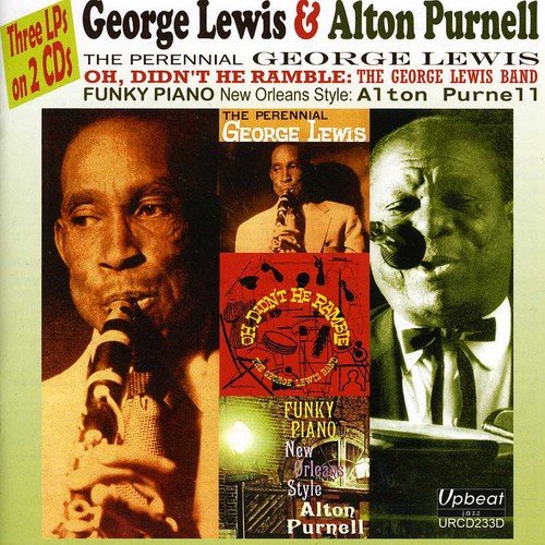 "CD cover featuring images of George Lewis and Alton Purnell, jazz musicians, on a green background."