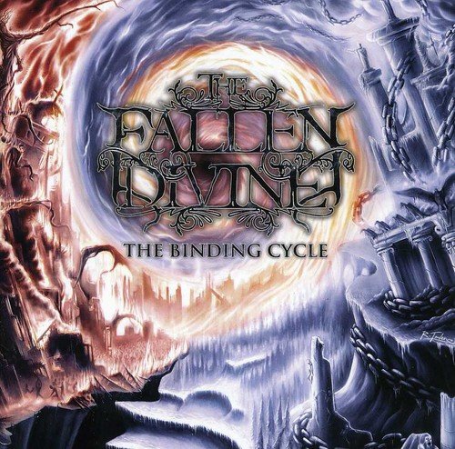 The album cover for "The Binding Cycle" by Fallen Divine, featuring a dark, fantasy landscape.