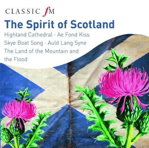 "CD cover with Scottish flag and pink thistle flowers, titled 'The Spirit of Scotland'."