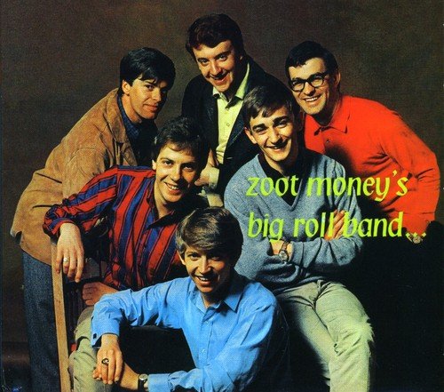 "CD cover featuring a 1960s band, 'Zoot Money's Big Roll Band', with six members."