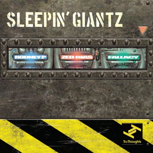 "Album cover with metal panel, three cassette tapes, and yellow caution stripes at bottom."