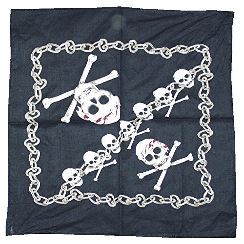 Smiffy's Pirate Bandanna Black and White with Skull and Crossbones Print