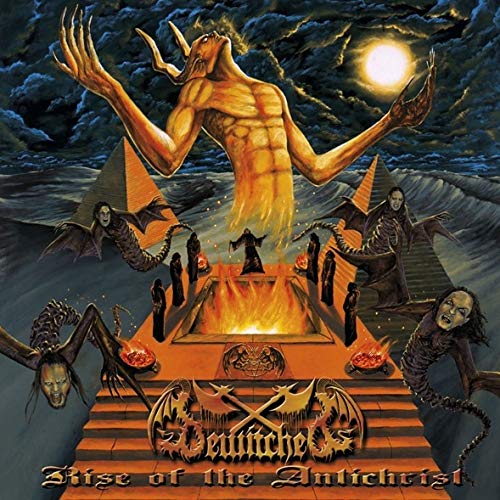 Album cover art: demonic figure rising from a pyre surrounded by robed figures.