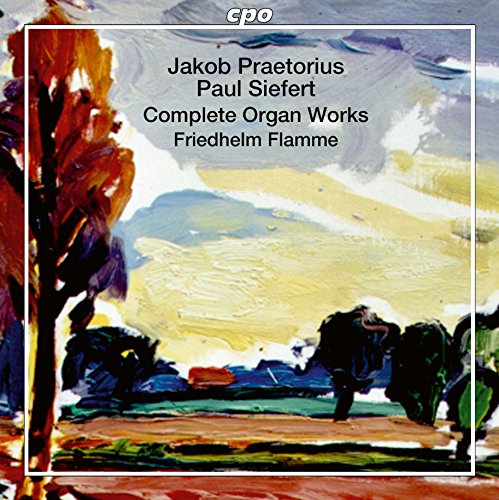 "Album cover with abstract landscape painting and text in a white bordered box."