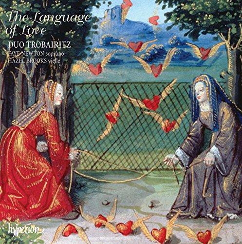 "CD cover art: medieval illustration of two women separated by a fence, surrounded by doves."