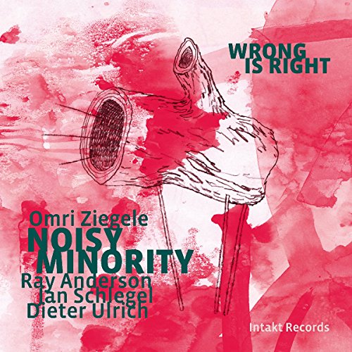 "Album cover with red watercolor background, megaphone illustration, and 'Wrong is Right' text."