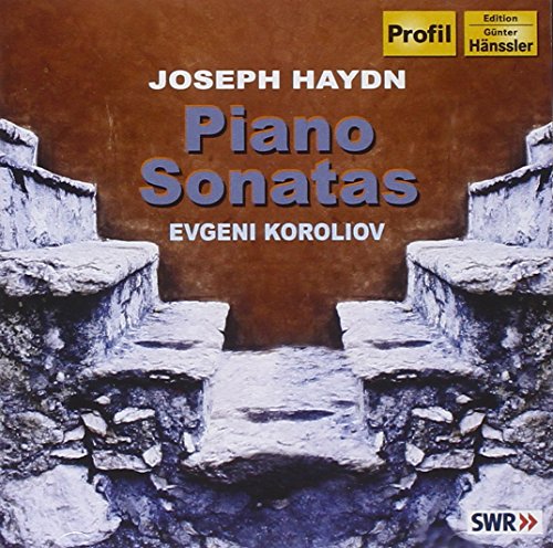 CD cover with stone steps on brown background, featuring "Joseph Haydn Piano Sonatas" text.