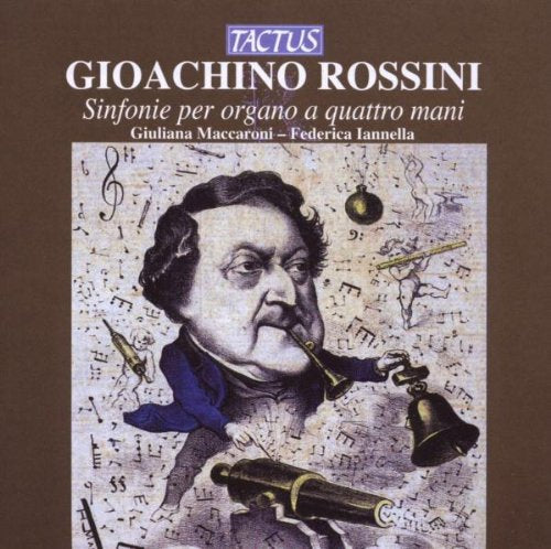 CD cover featuring a caricature of Gioachino Rossini surrounded by musical notes and instruments.