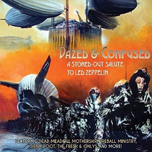 "Dazed & Confused" album cover featuring dark, fantastical creatures and airships.