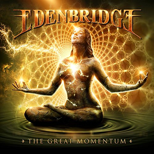"Edenbridge album cover: a glowing figure sits cross-legged in water, surrounded by energy."
