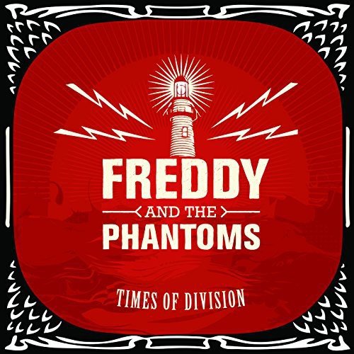 Red album cover with lighthouse and "Freddy and the Phantoms" text, surrounded by black border.