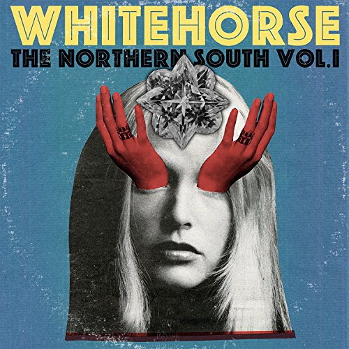 Album cover with a woman's face and red hands against a blue background.