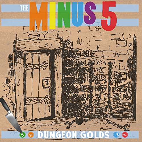 "Album cover with 'The Minus 5' title, sketch of a dungeon door, and knife."