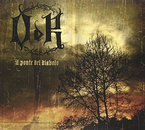 "Album cover with dark tree and 'DH' logo, sepia-toned, cracked texture."