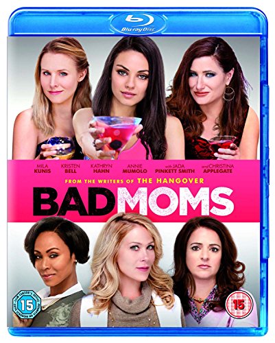 "Blue-ray case with 'Bad Moms' title and six women's portraits on the cover."